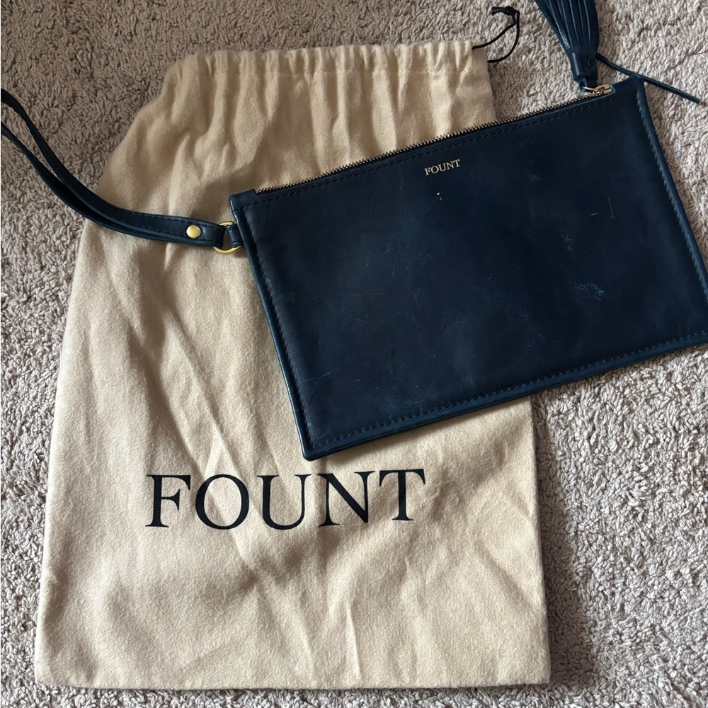 Fount Navy Blue Leather Clutch